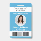 Badge de photo d'employé Code-barres Logo Bleu Pas (Avant)