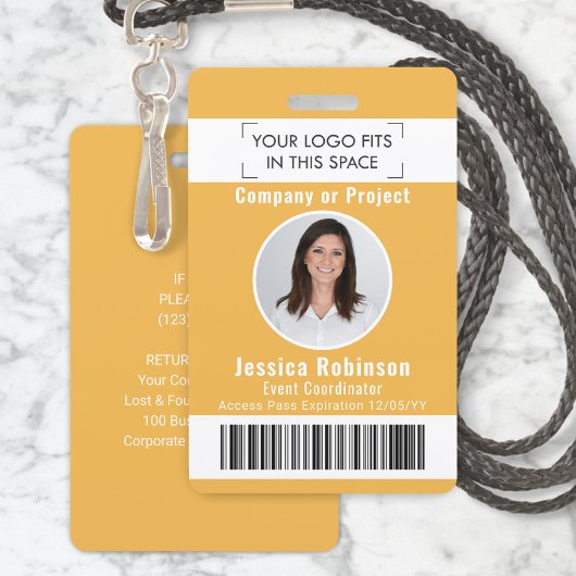Badge de photo d'employé Code-barres Logo Jaune Pa