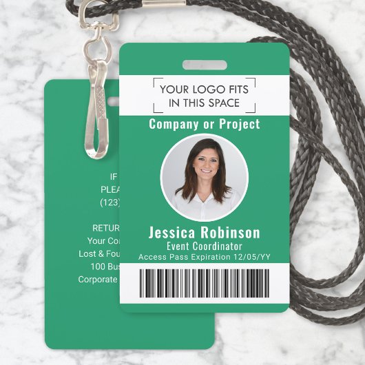 Badge de photo d'employé Code-barres Logo Passe d'