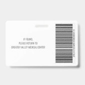 Badge de photo d'employé d'hôpital avec code-barre (Arrière)