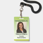 Badge de photo d'employé - Vert avec des points (Avant avec lanière)
