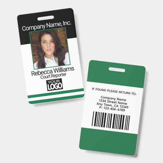 Badge de photo d'employé - Vert foncé (Avant & arrière)