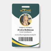 Badge de photo d'employé vert moderne avec code-ba (Avant)