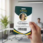 Badge de photo d'employé vert moderne avec code-ba