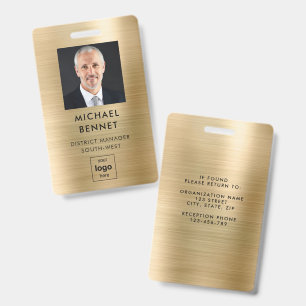 Badge de photo d'entreprise métallisé or faux mode