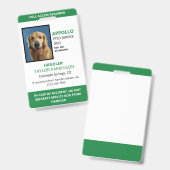 Badge de photo d'identification de chien de servic (Avant & arrière)