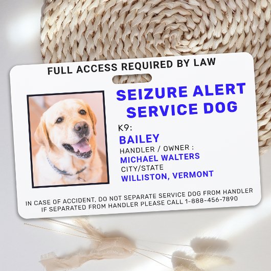 Badge de Photo d'Identification de Chien de Servic