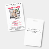 Badge de Photo d'Identification de Chien Guide Chi (Avant & arrière)
