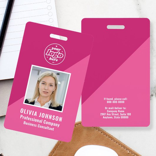 Badge de photo d'identification minimal rose de l'