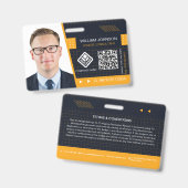 Badge de photo d'identité avec code QR jaune | Emp (Avant & arrière)