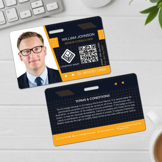 Badge de photo d'identité avec code QR jaune | Emp
