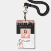 Badge de photo d'identité d'employé du salon d'ong (Avant avec lanière)