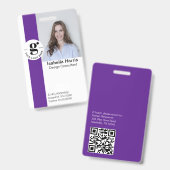Badge de photo d'identité orange avec code QR (Avant & arrière)