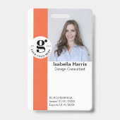 Badge de photo d'identité orange avec code QR (Avant)