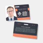 Badge de photo d'identité QR Code Orange | Employé (Avant & arrière)