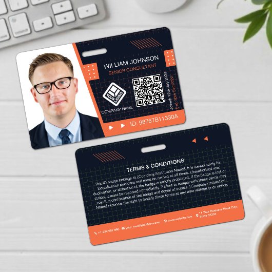 Badge de photo d'identité QR Code Orange | Employé