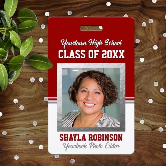 Badge de photo d'identité rouge et blanc de réunio