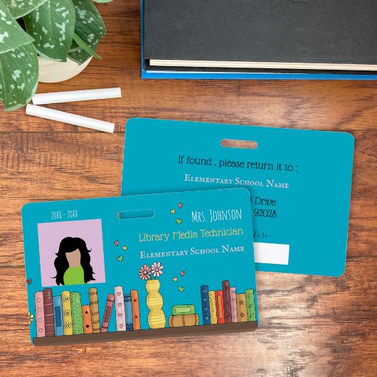 Badge de photo d'identité sarcelle de bibliothécai