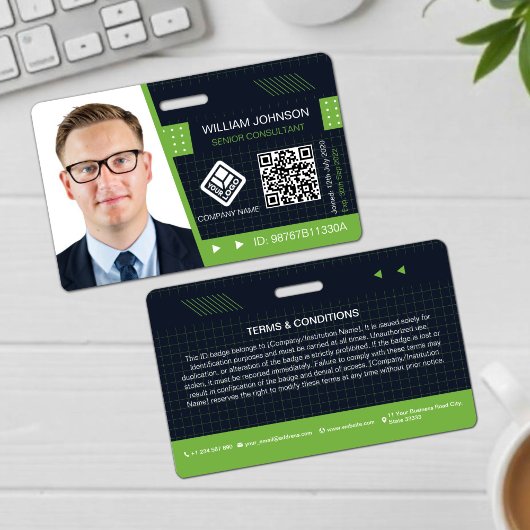 Badge de photo ID avec code QR vert | Employé d'en