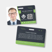 Badge de photo ID avec code QR vert | Employé d'en (Avant & arrière)
