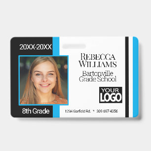 Badge de photo scolaire - Bleu bébé, Noir Blanc