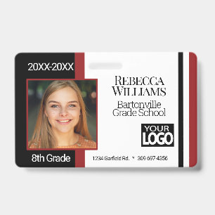 Badge de photo scolaire - Rouge foncé, Noir Blanc