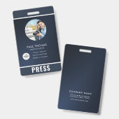 Badge de photographe de presse (Avant & arrière)