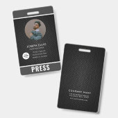 Badge de photographe de presse (Avant & arrière)