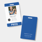 Badge de photographe de presse (Avant & arrière)