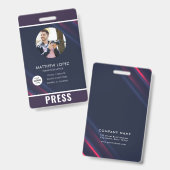 Badge de photographe de presse (Avant & arrière)