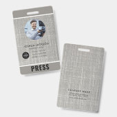 Badge de photographe de presse (Avant & arrière)