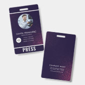 Badge de photographe de presse (Avant & arrière)