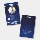 Badge de photographe de presse (Avant & arrière)