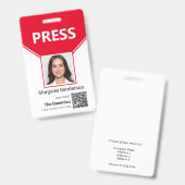 Badge de presse avec photo et code QR (Avant & arrière)