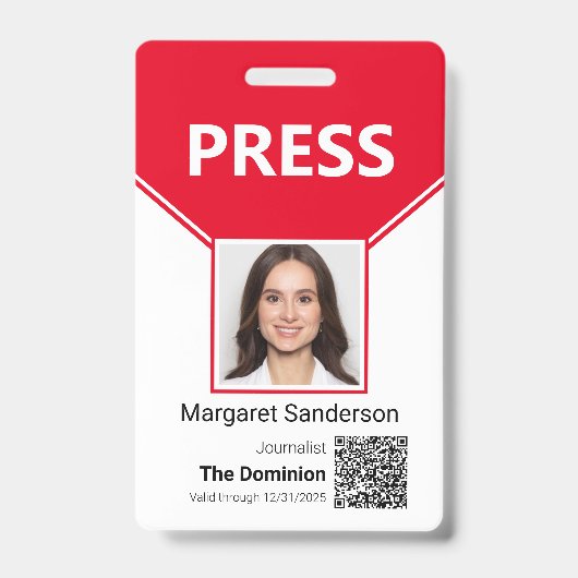 Badge de presse avec photo et code QR (Avant)