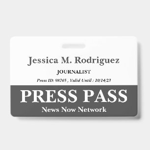 Badge de presse couleur gris foncé et blanc