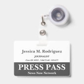 Badge de presse couleur gris foncé et blanc (Avant avec rétractable)