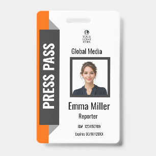 Badge de presse personnalisé noir et orange   Cart