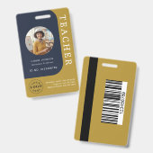 Badge de professeur bleu marron avec QR et photo (Avant & arrière)