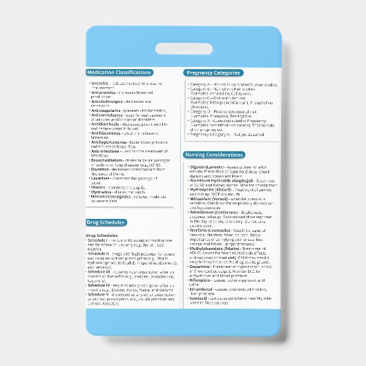 Badge de référence rapide en pharmacologie (Avant)