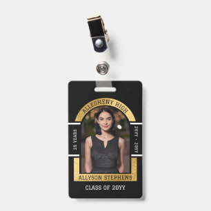 Badge de Réunion de Classe Photo Noir Or École