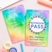 Badge de salle de bain de classe Crayons Arc-en-ci