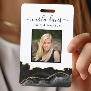 Badge de salon en marbre noir et or Agate ID