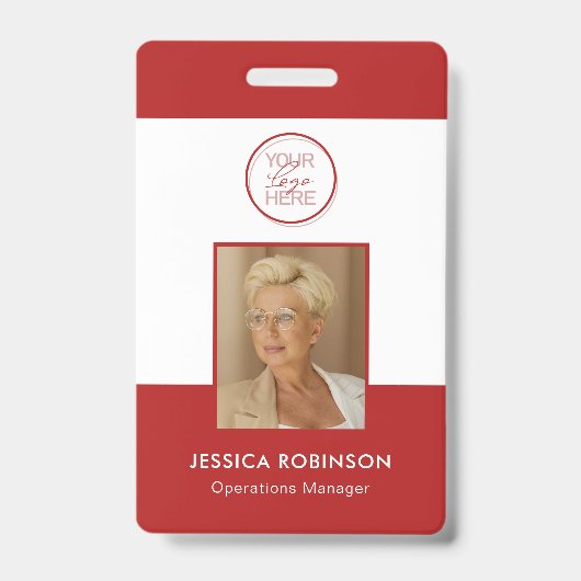 Badge de sécurité avec logo et photo d'employé rou (Avant)
