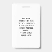 Badge de sécurité avec photo de l'employé et ID de (Arrière)