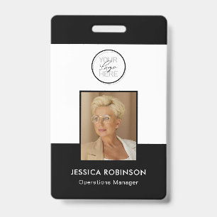 Badge de sécurité avec photo d'employé noir et log