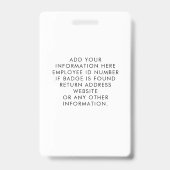 Badge de sécurité de la société de photo d'employé (Arrière)