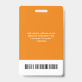 Badge de sécurité de photo d'identité de l'employé (Arrière)