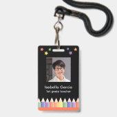 Badge de sécurité enseignant avec code-barres et p (Avant avec lanière)