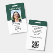 Badge de sécurité vert moderne pour photo d'identi (Avant & arrière)